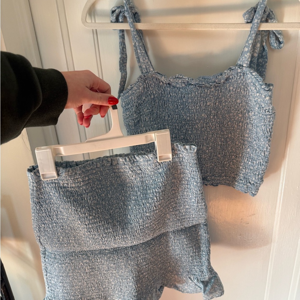 Abercrombie and Fitch Blue Smocked Tank Top and Skirt Set